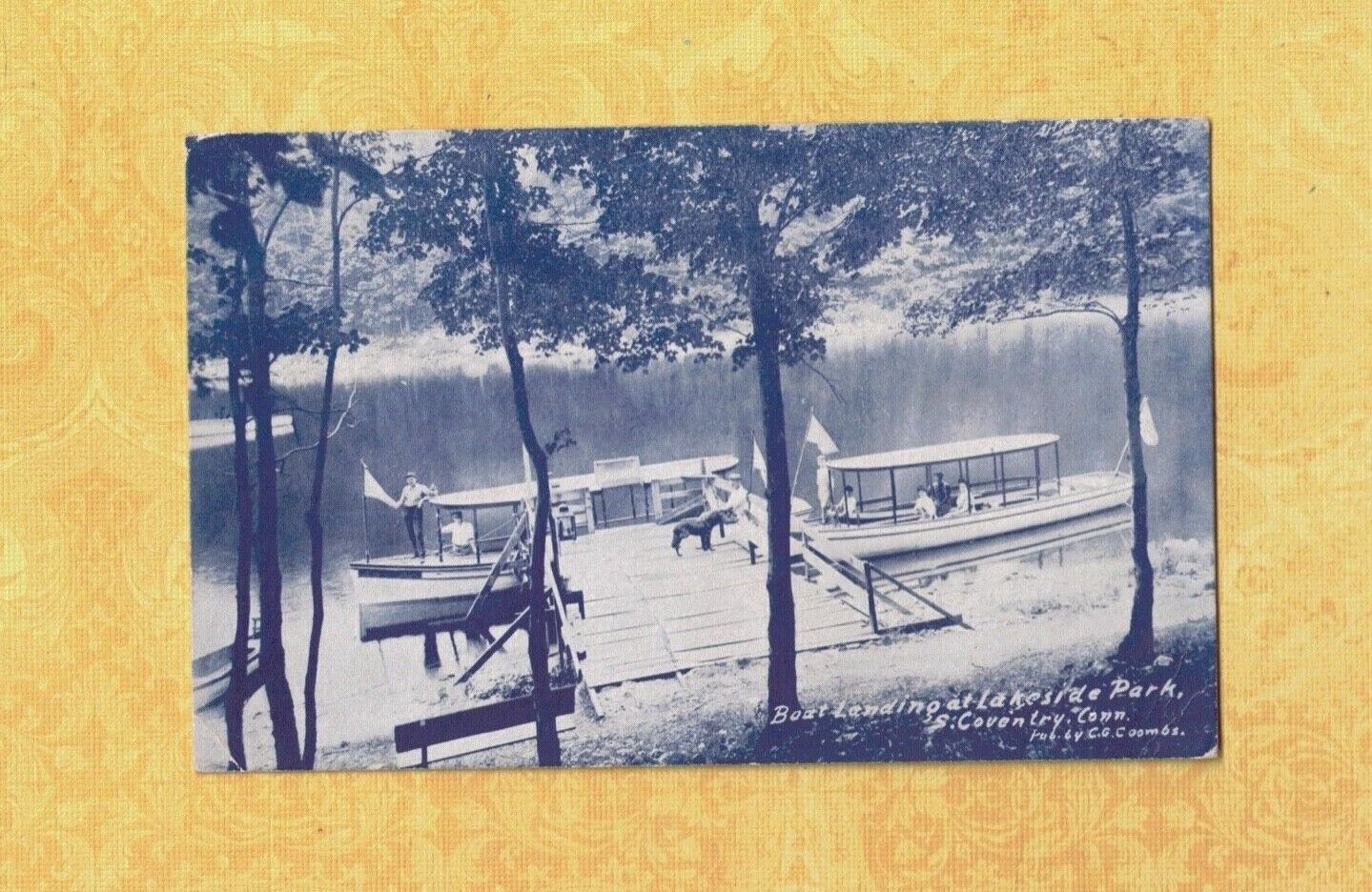 CT South Coventry 1911 antique postcard BOAT LANDING LAKESIDE PARK to Somers CT