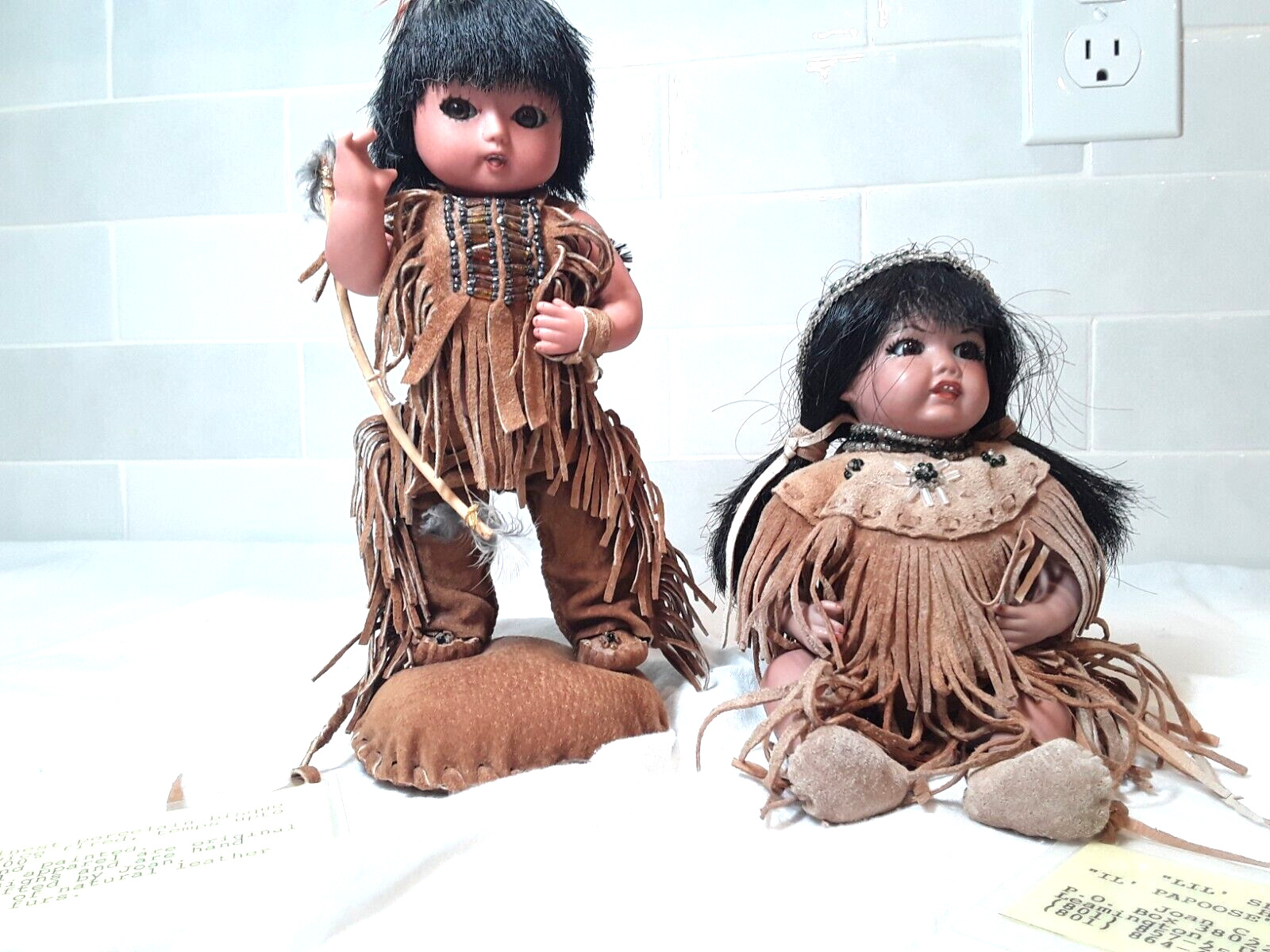 Lil Spotted Wing and Lil Big Brave Native American hand crafted Porcelain dolls
