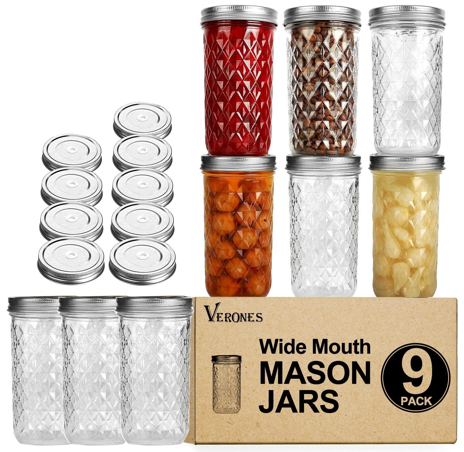 Wide Mouth Mason Jars 22 oz VERONES 22 OZ Mason Jars Canning Jars Jelly Jars Wi