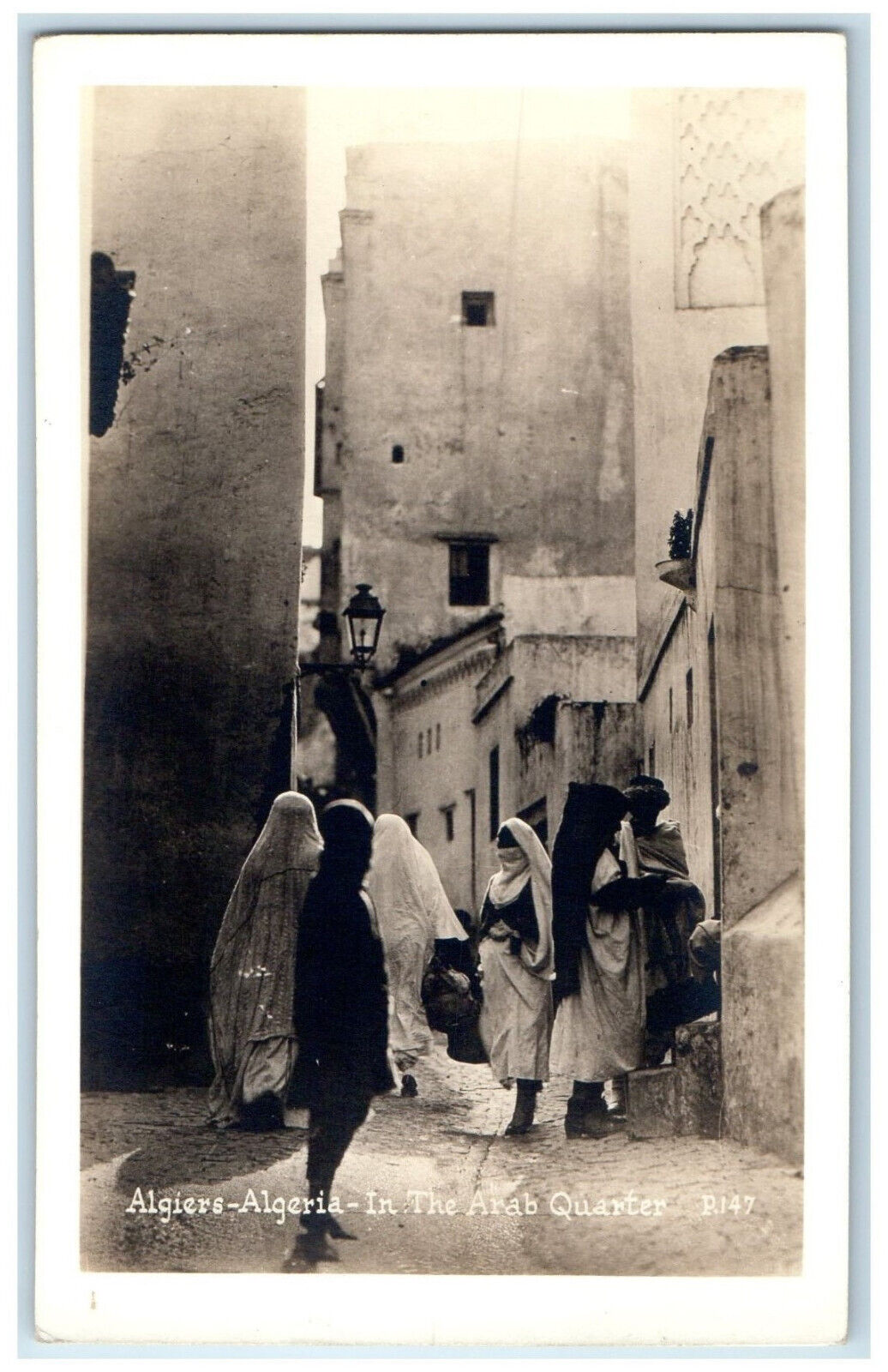 c1940's In The Arab Quarter Algiers Algeria Vintage RPPC Photo Postcard