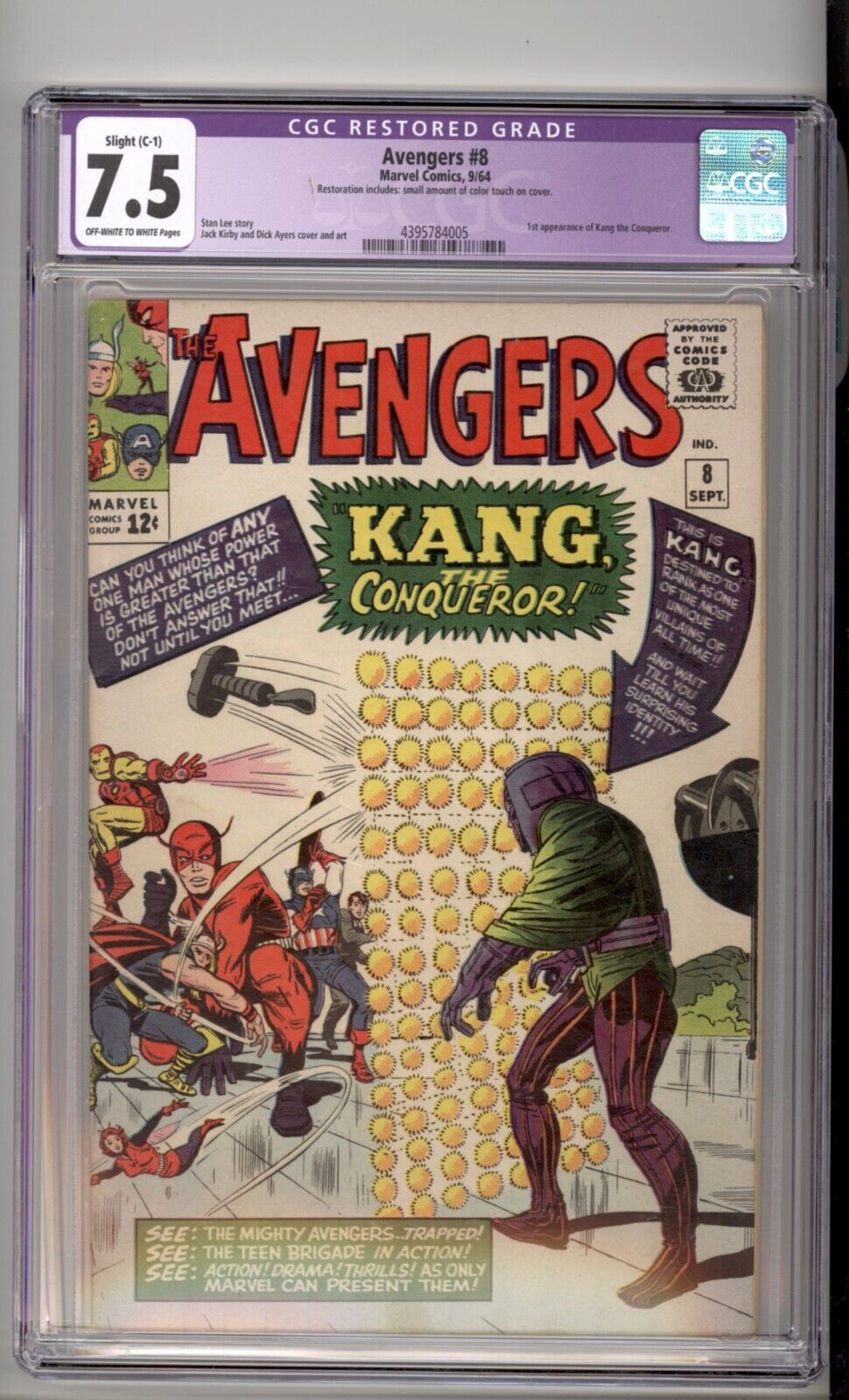 Avengers 8 CGC 7.5 RESTORED 1st App Kang the Conqueror 1964