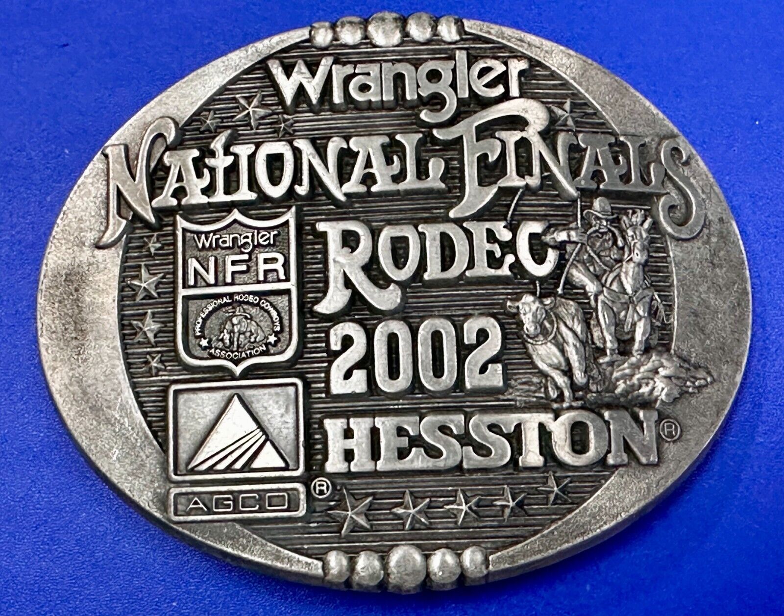2002 Hesston NFR National Finals Rodeo Wrangler Montana Silversmiths Belt Buckle