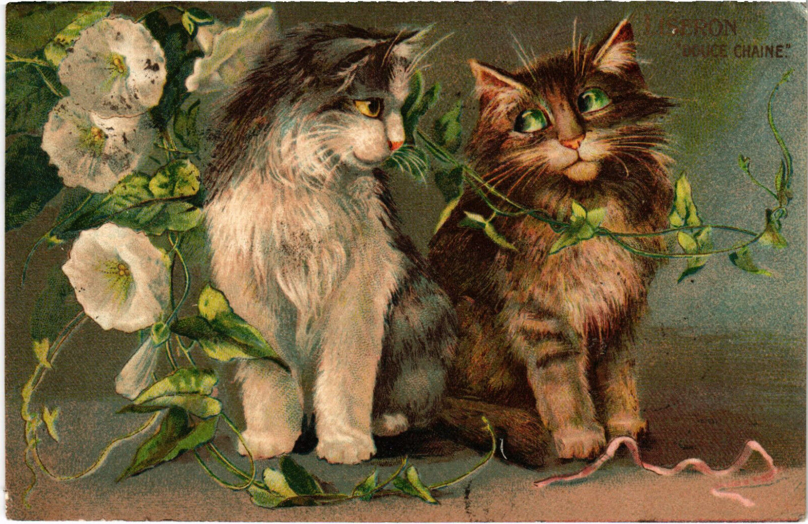 PC CATS, ARTIST SIGNED, BOULANGER, DOUCE CHAINE, Vintage Postcard (b47436)
