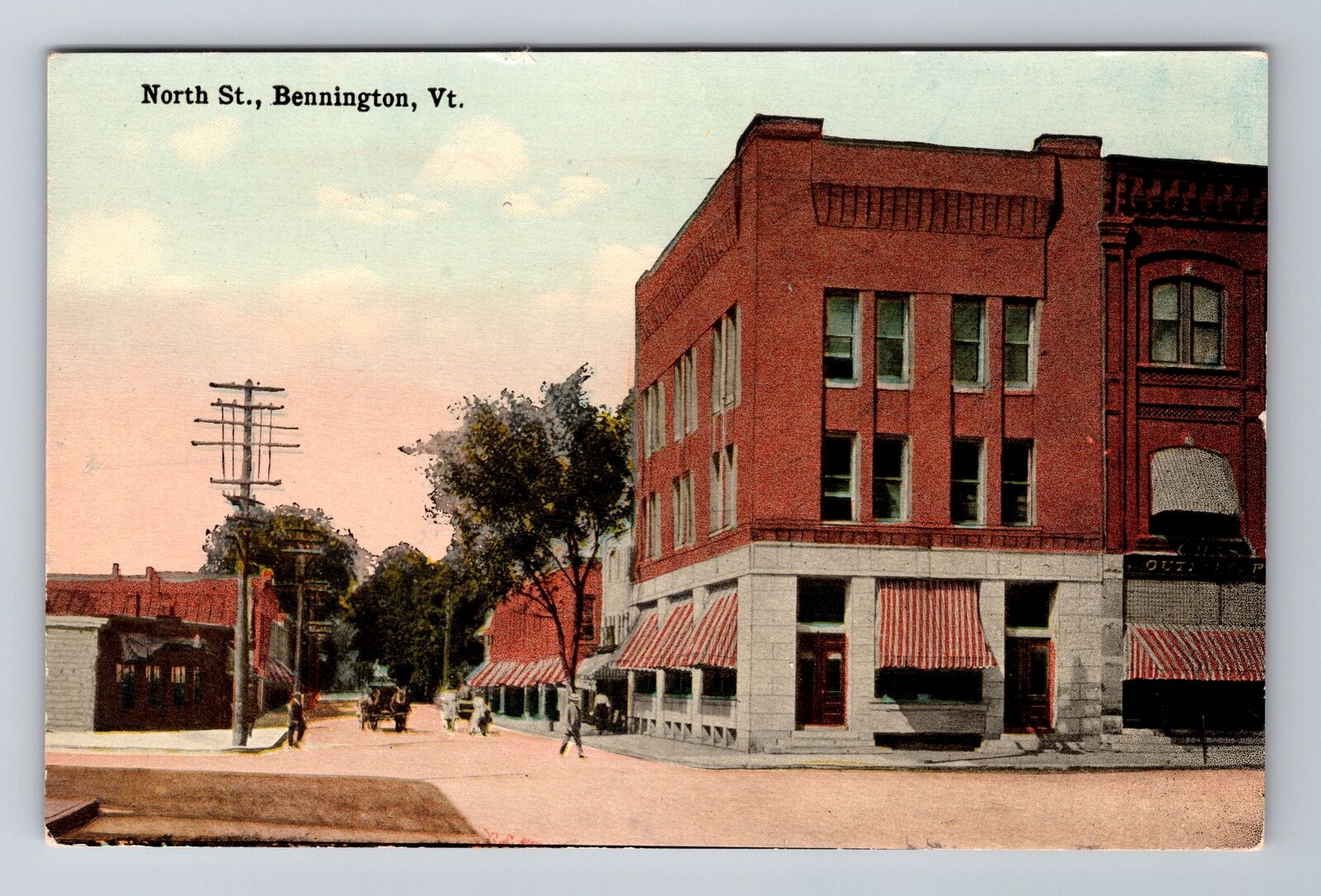 Bennington VT-Vermont, North Street, Antique, Vintage Souvenir Postcard