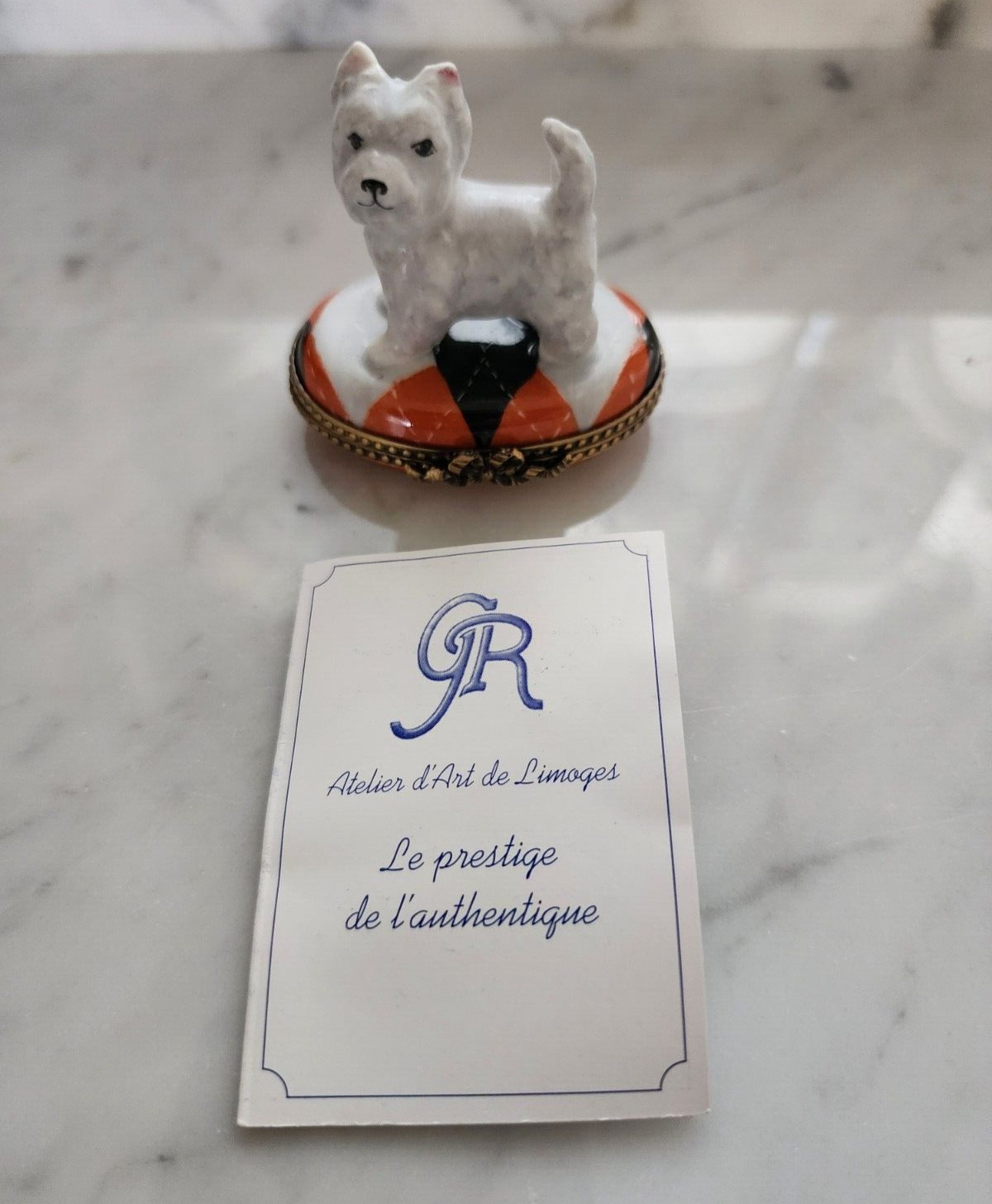 Girard Ribierre GR Limoges Peint Main Porcelain Limoges Westie Dog Trinket Box