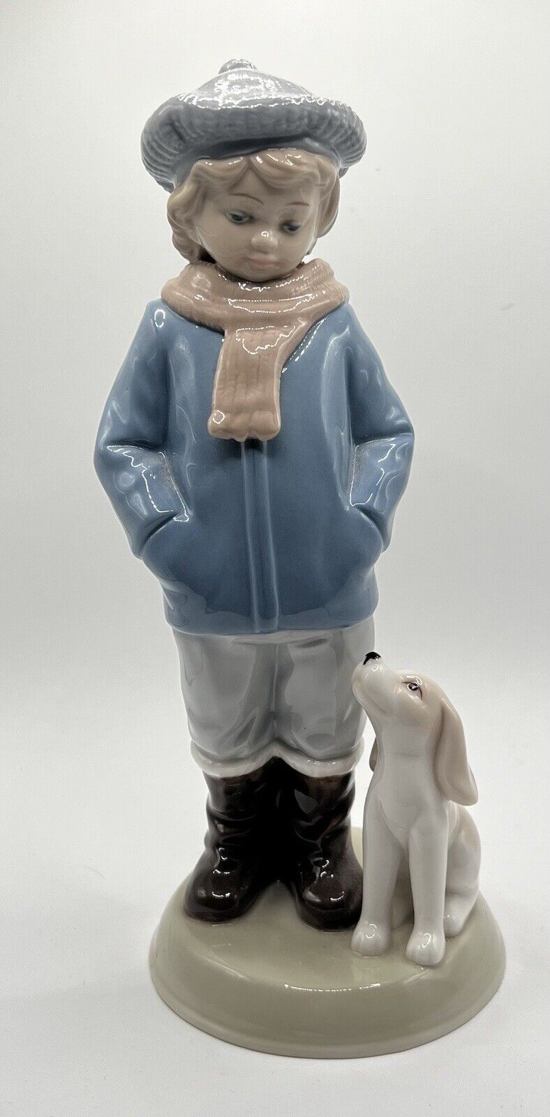 Vintage Boy And Dog In Winter Figurine Rare
