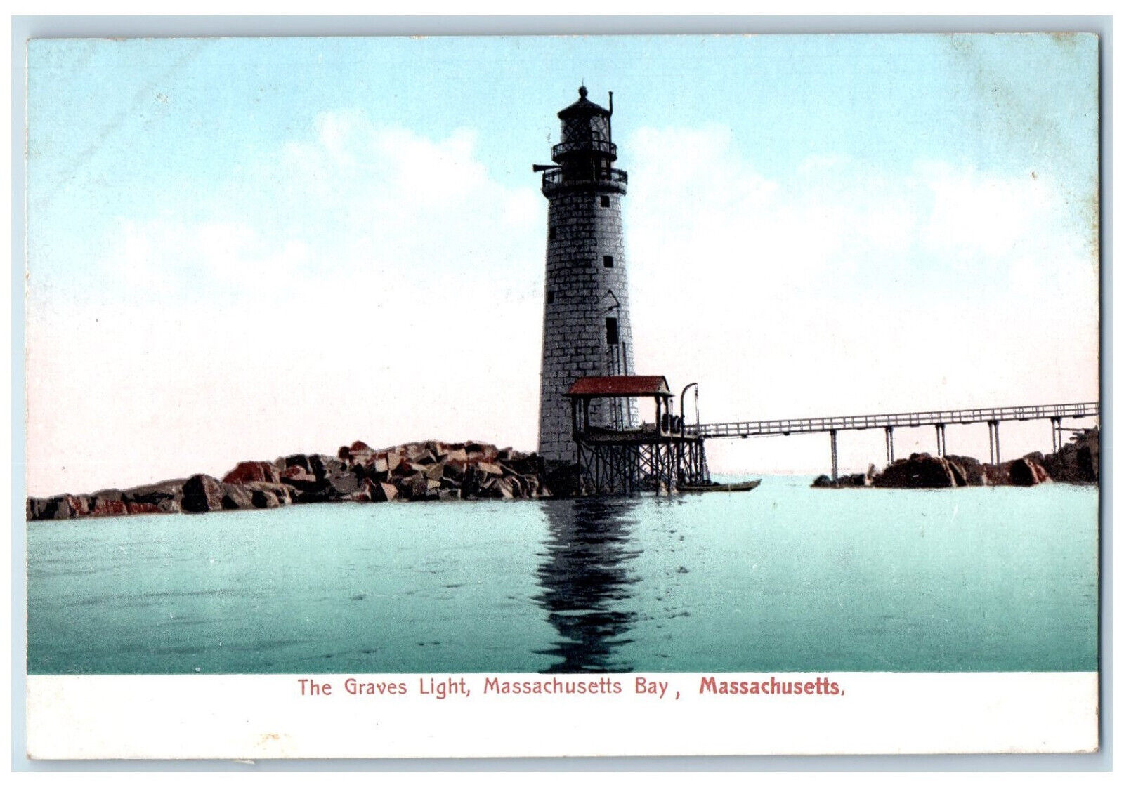The Graves Light House Massachusetts Bay Massachusetts MA Antique Postcard