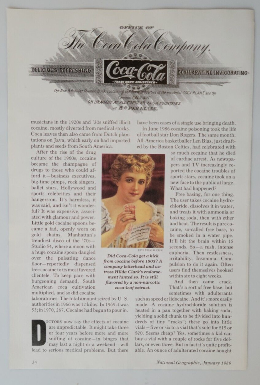 Coca-Cola Used Cocaine Before 1903 National Geographic 1989 1pg