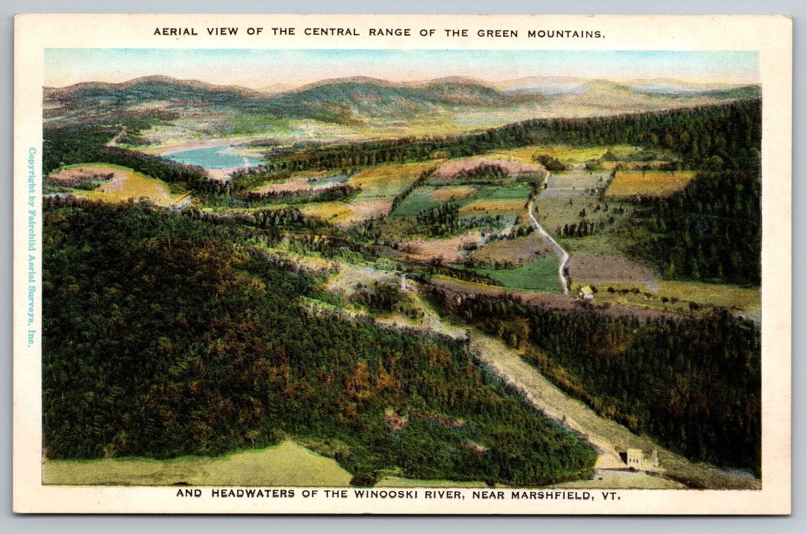 Aerial View of the Central Range of Green Mountains. Vermont Vintage Postcard