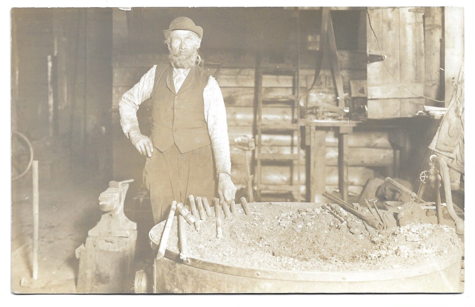 Strange Open Eyed Blacksmith, Antique Occupational RPPC Photo Postcard