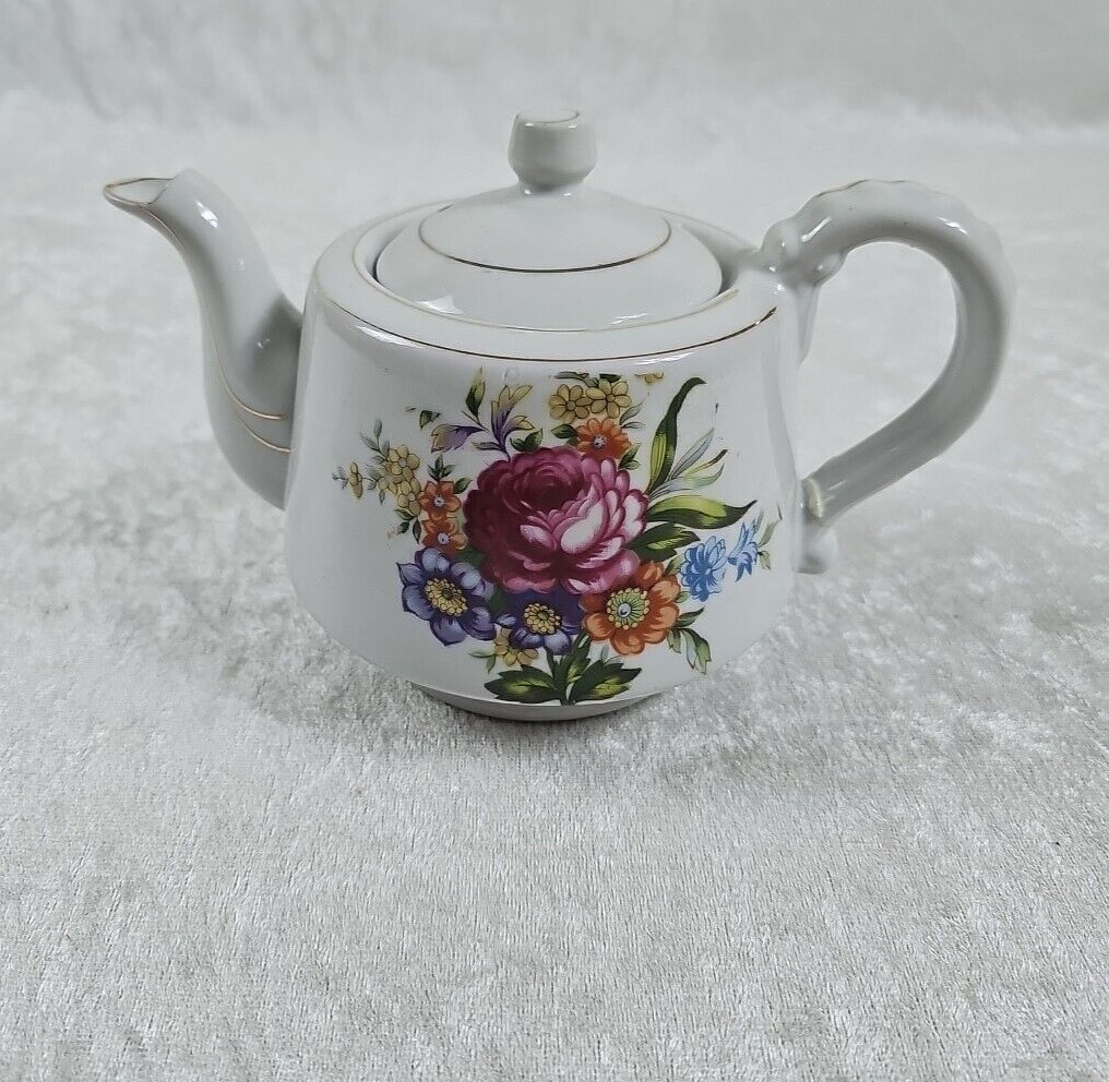Vintage Royal Sealy China Japan Teapot With Gold Trim And Flower Pattern