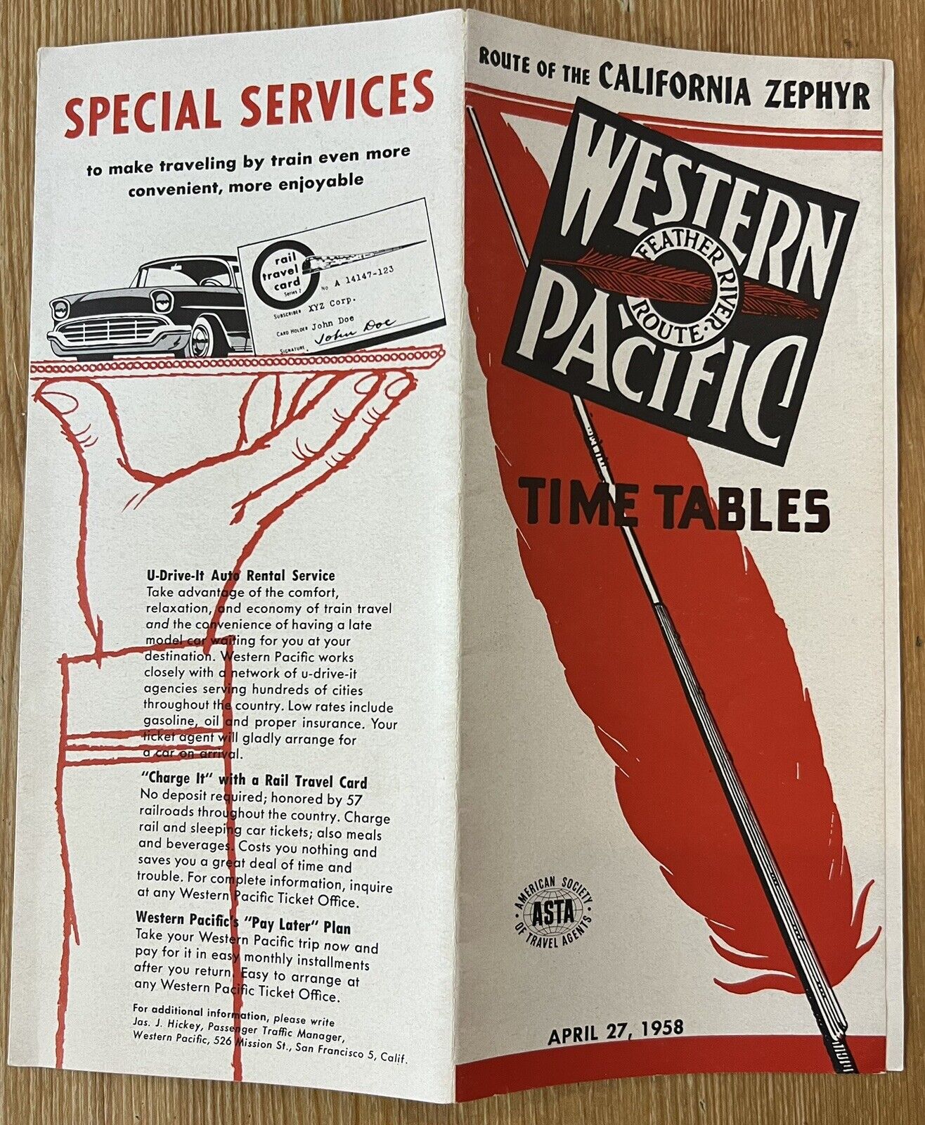 VTG 1958 Western Pacific Timetable Brochure CA Zephyr Feather River Route