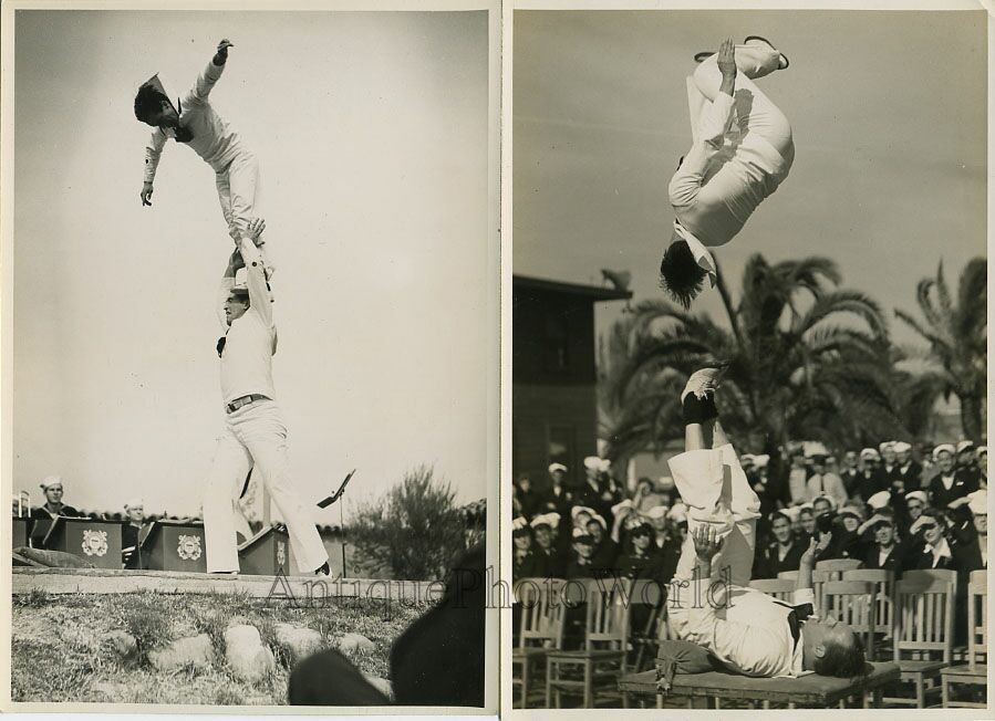 Sailors acrobats 2 antique circus photos