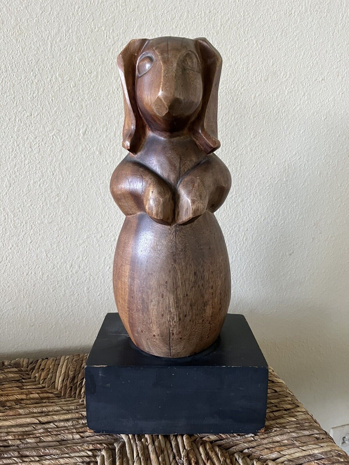 antique solid wood carved rabbit sculpture 17.5 X 8 X 6  signed Emma Davis?