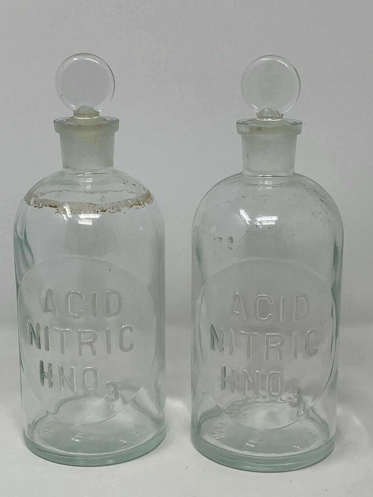 VINTAGE APOTHECARY ~ ACID NITRIC HNO3 ~  BOTTLE Lot Of 2 Glass Bottles, Oddity