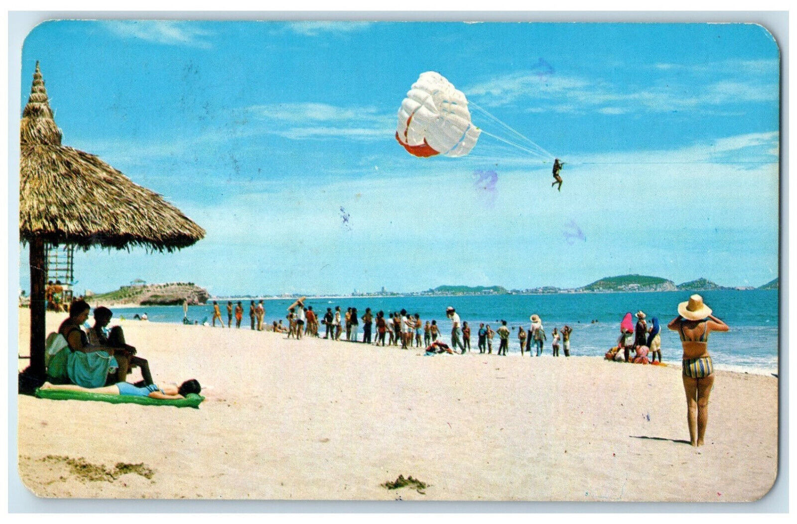 c1950's Las Gaviotas Beach Parachute Ride Mazatlan Sinaloa Mexico Postcard