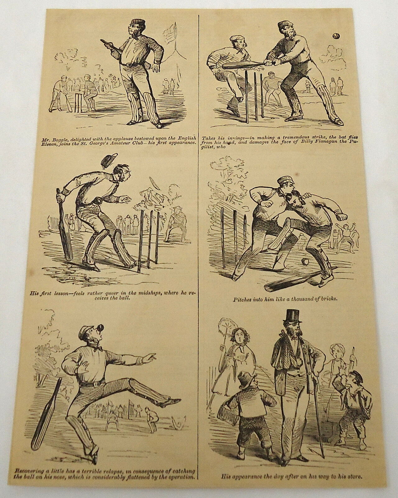 1859 magazine engraving~ CRICKET- English Elevent, St. George\'s Amateur Club