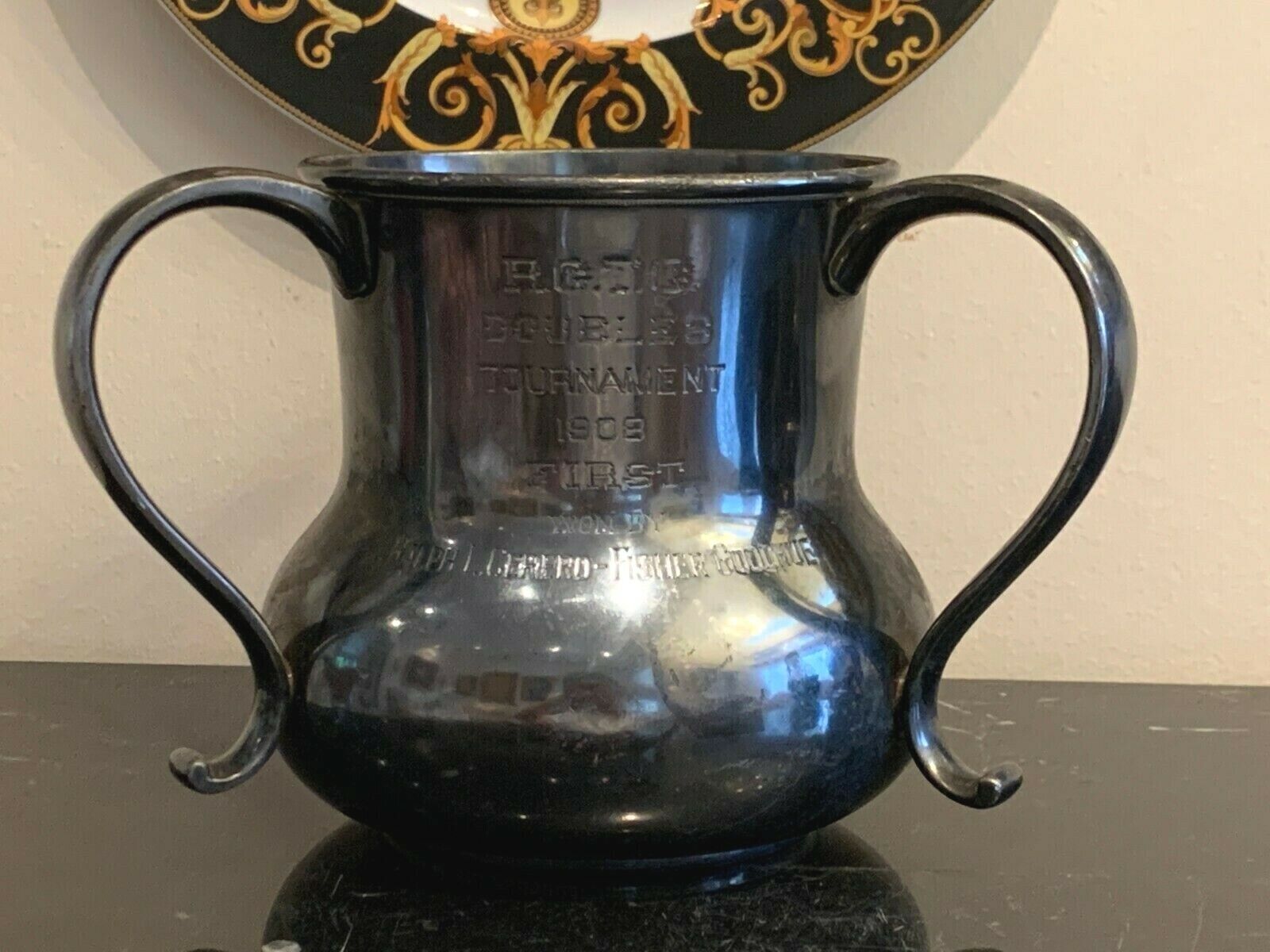 Antique 1908 Doubles Tournament 1st Place Winner Trophy with Webster Mark