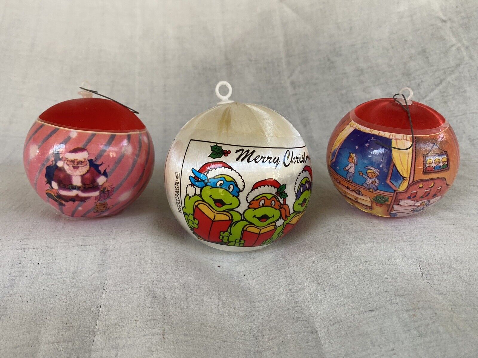 Vtg Teenage Mutant Ninja Turtles Silk Christmas Ornament - Crayons Santa Lot Of3