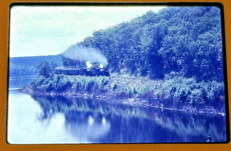 Canadian Pacific Railroad Locomotive Along Lake Lovely 35mm slide c.1967