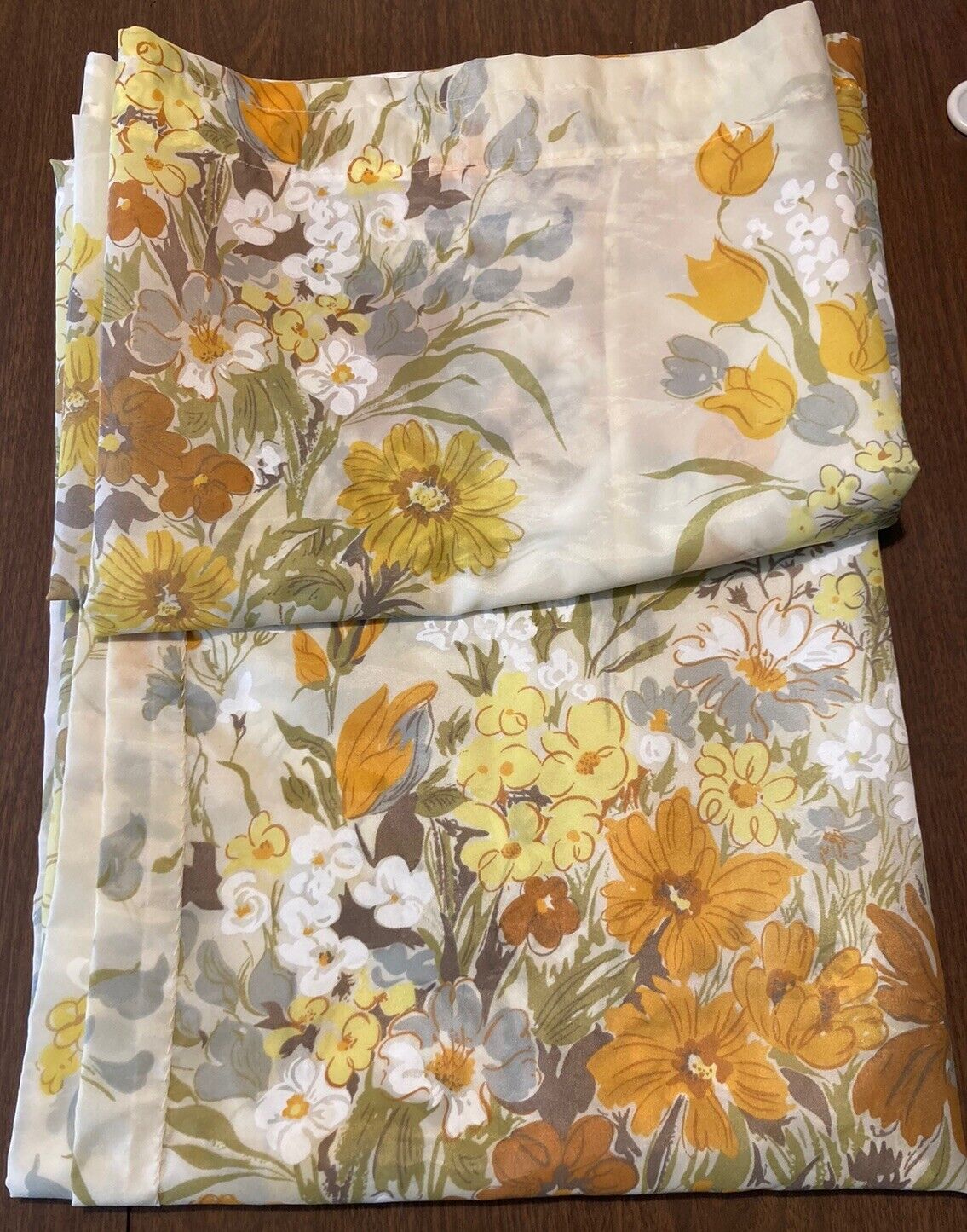 Vintage 1970 Semi-Sheer Country Prairie Cottage Curtains Set Of 2 Mustard Yellow