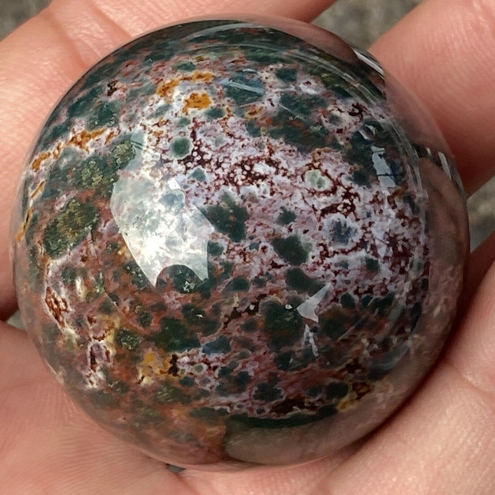  1pc Natural  Ocean jasper Ball Quartz Crystal Sphere Reiki Healing 45mm+