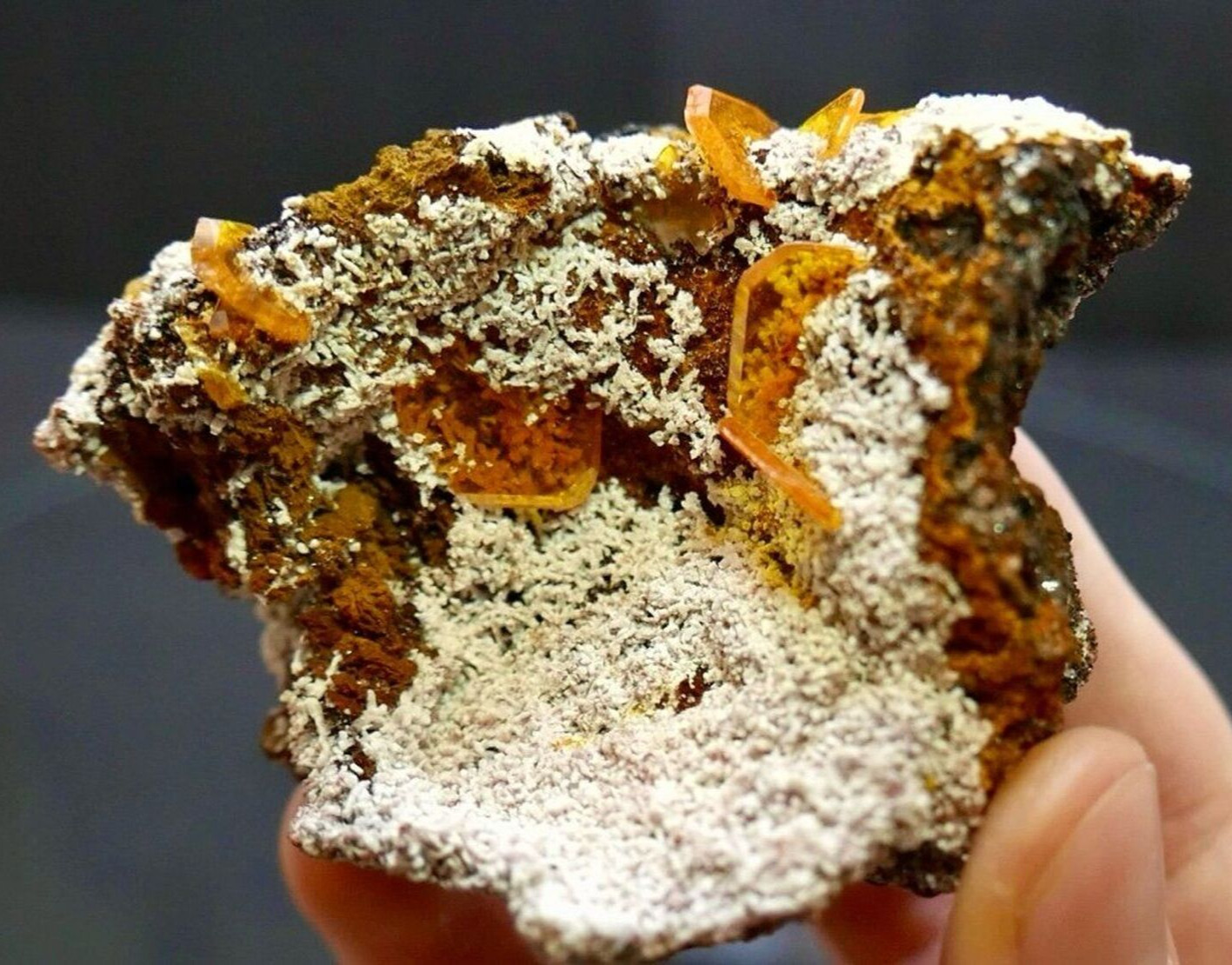 GEM Wulfenite with Calcite - Rare Old Find - Erupción Mine, Chihuahua, Mexico