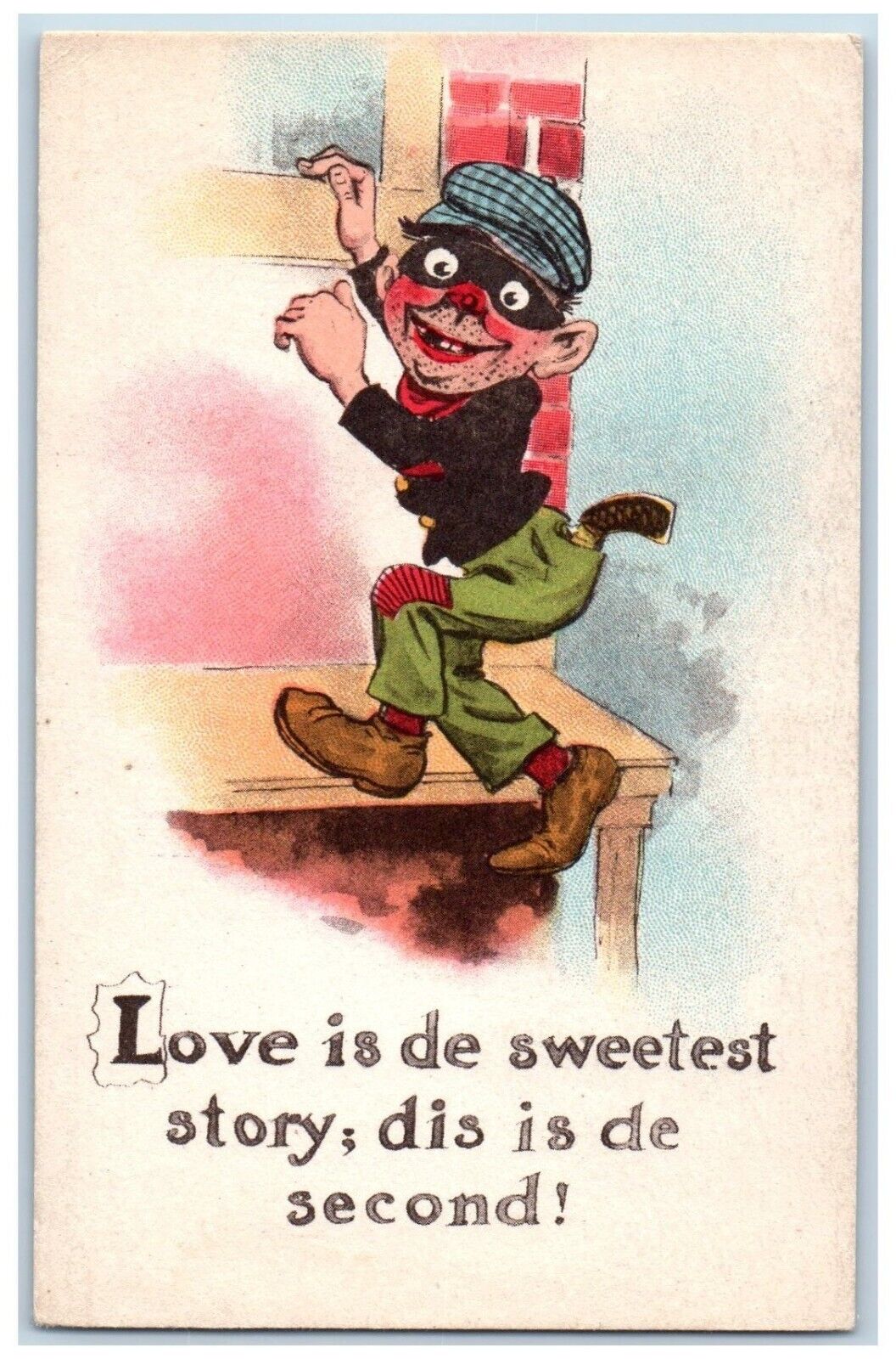 Comic Humor Postcard Burglar Criminal Love Is De Sweetest Story Did Is De Second