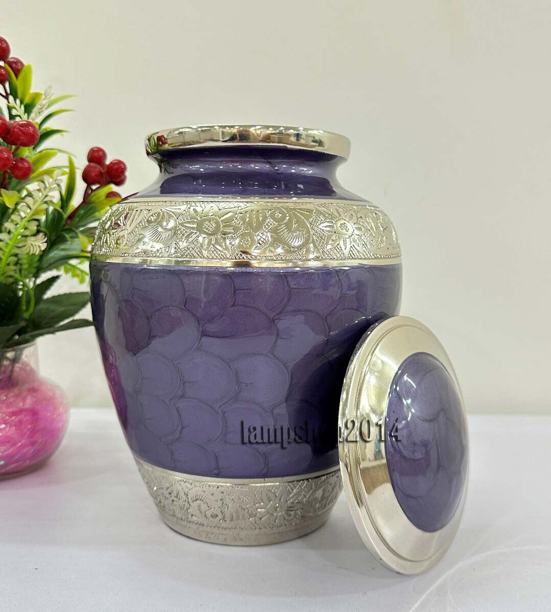 Beautiful Embossed Large Purple Adult Ashes Urn for Funeral,Adult Cremation Urn