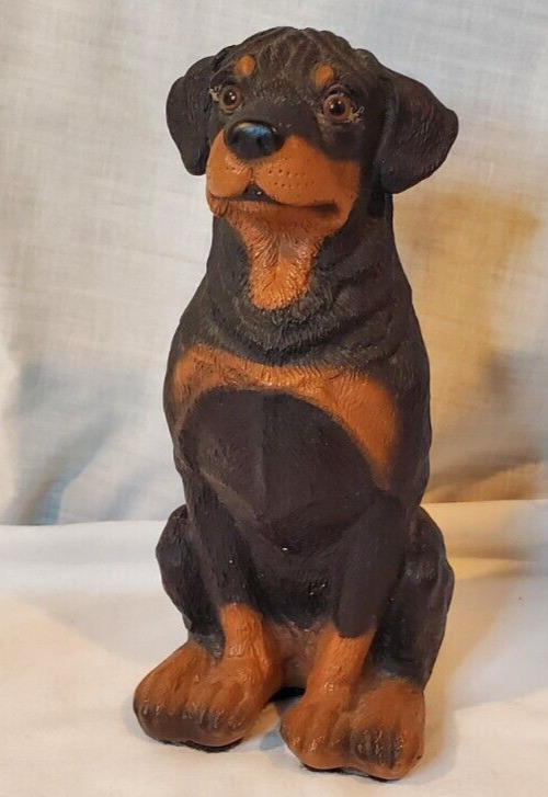 Vintage Rottweiler Dog Statue Figure Sitting Resin 7''