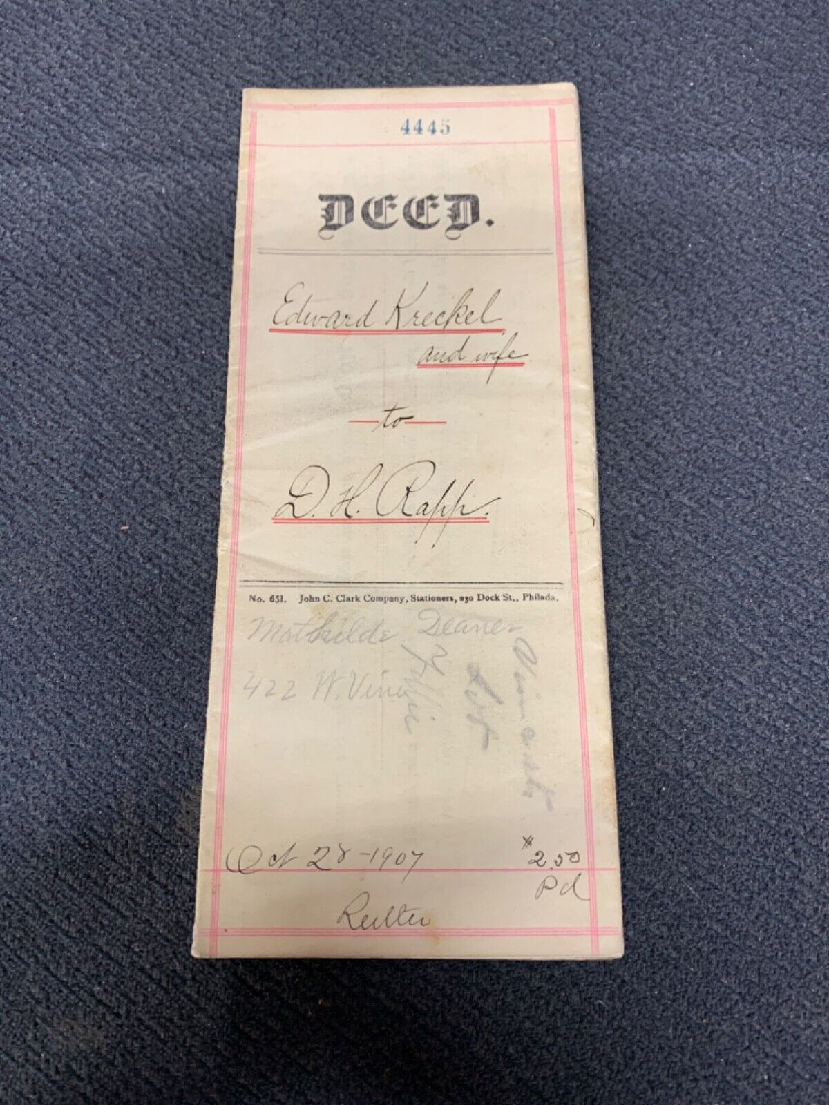 Antique 1907 Deed Papers