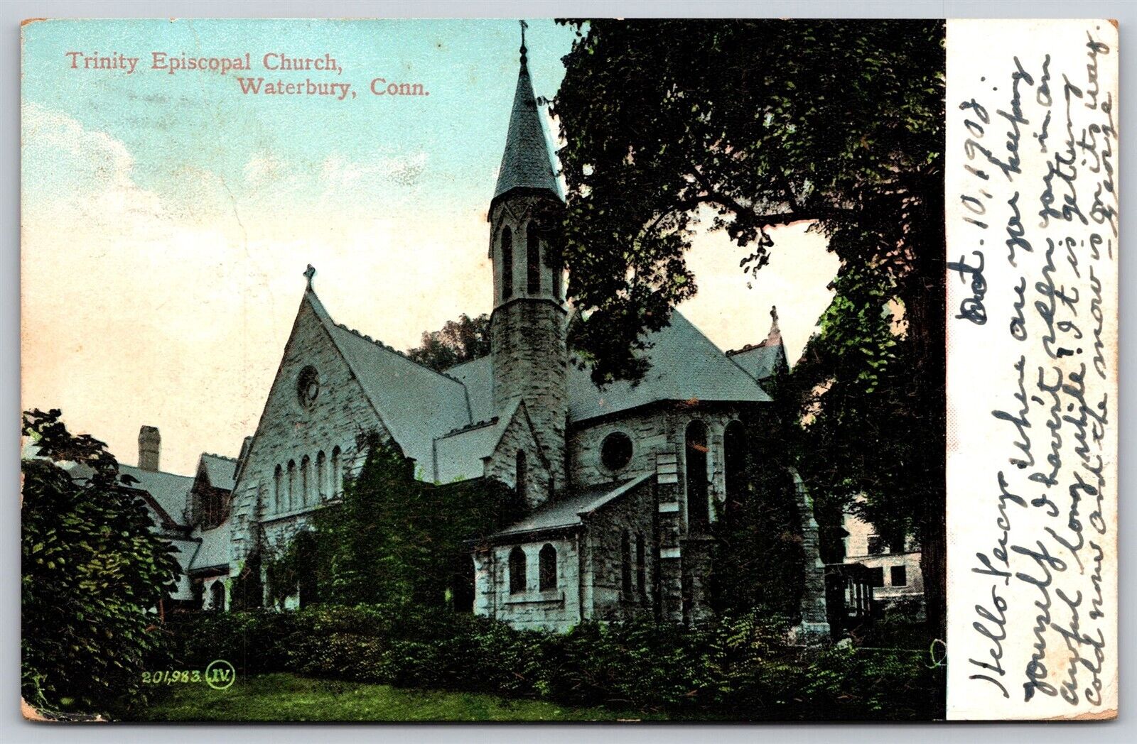 Postcard Trinity Episcopal Church, Waterbury CT 1908 T155
