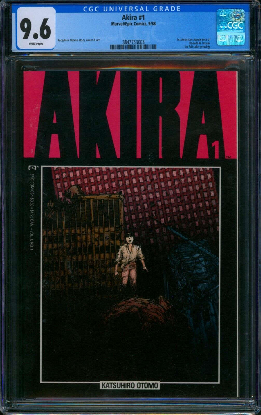 Akira #1 ❄️ CGC 9.6 WHITE ❄️ 1st American App KANEDA & TETSUO Marvel Epic 1988