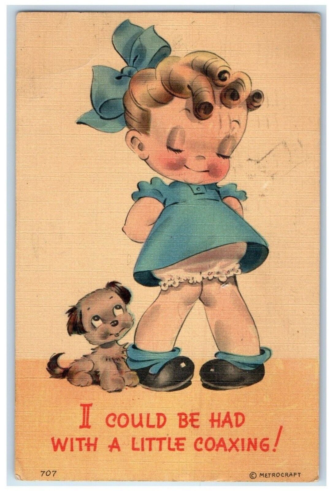 1949 Little Girl Puppy Dog I Could Be Had Little Coaxing Sea Side OR Postcard