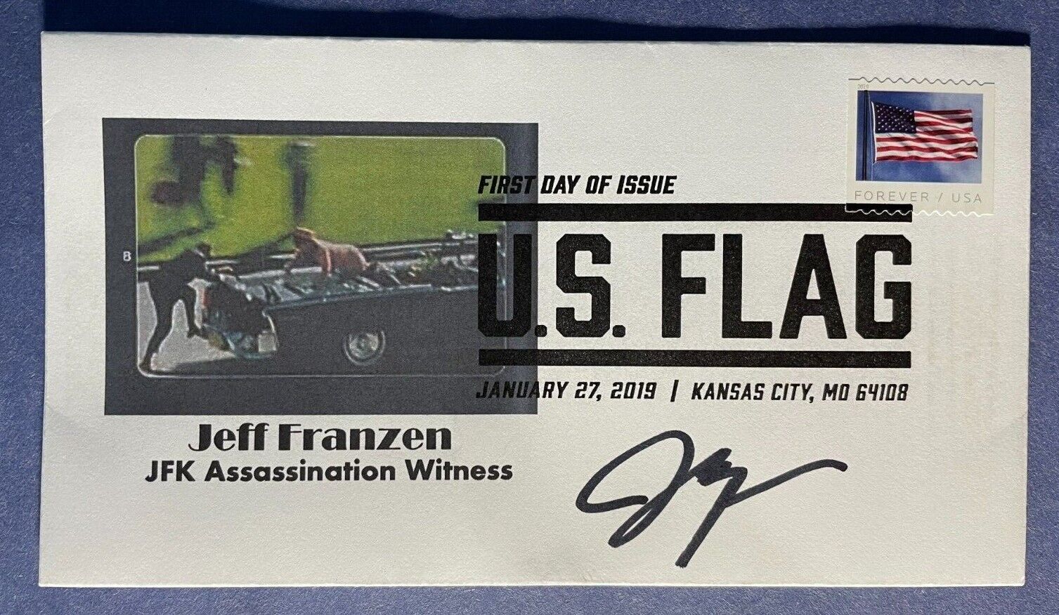 SIGNED JEFF FRANZEN FIRST DAY COVER AUTOGRAPH FDC - JFK ASSASSINATION