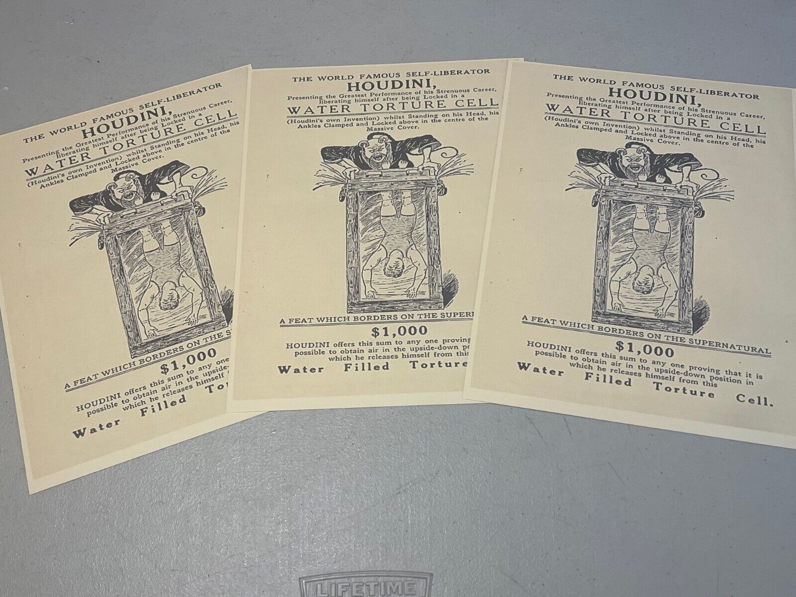 Harry Houdini, Reprint Handbill, The Water Filled Torture Cell, Rare Collectible