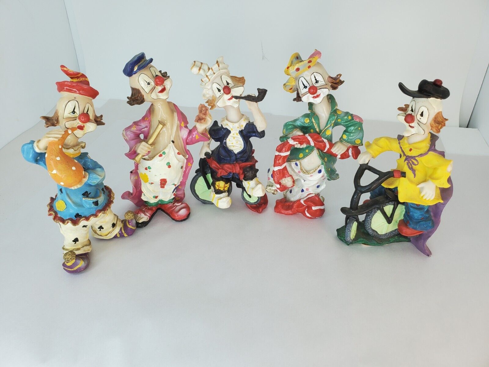 Lot Of 5 VINTAGE Funny CIRCUS CLOWN Resin FIGURINES  8”
