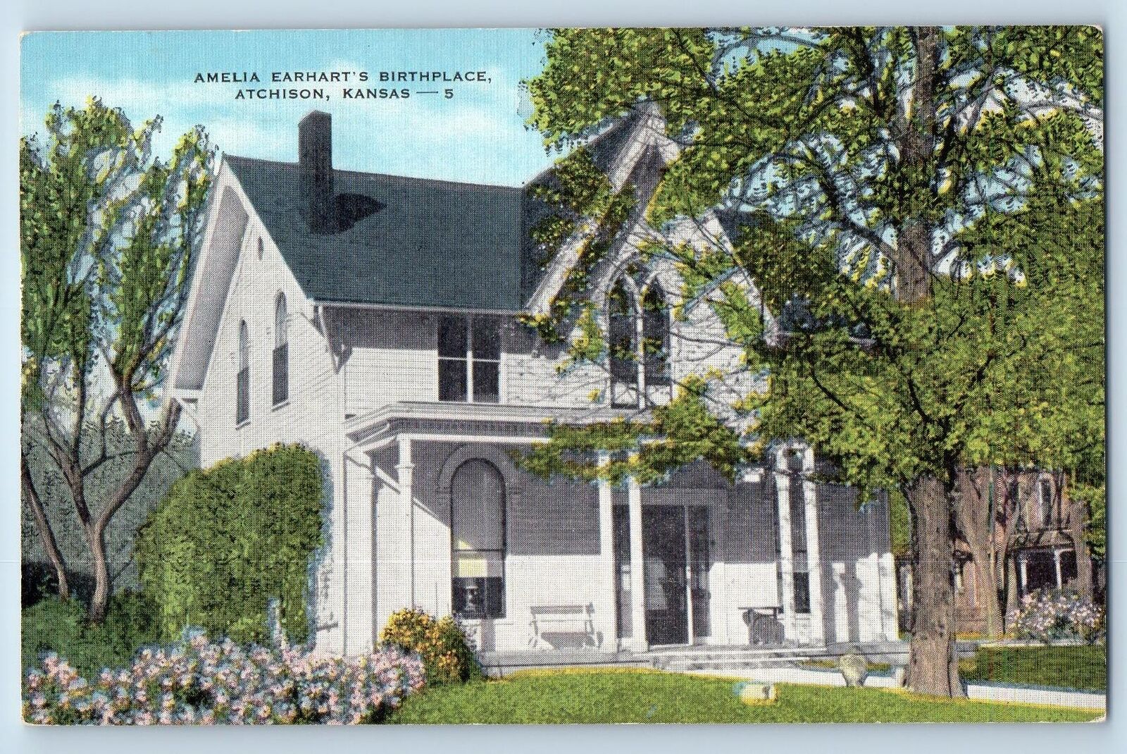Atchison Kansas KS Postcard Amelia Earhart's Birthplace Exterior 1956 Vintage