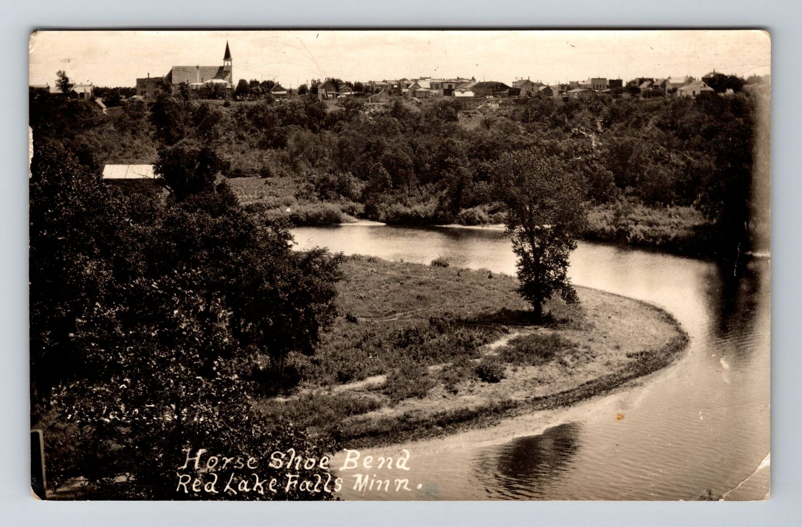 Red Lake Falls MN-Minnesota RPPC Horse Shoe Bend Real Photo 1912 Old Postcard