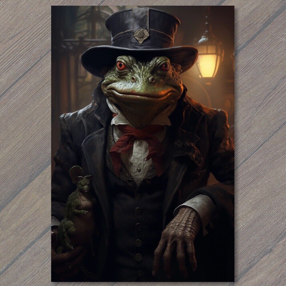 POSTCARD Dapper Frog Stylish Top Hat Suit Exuding Weird Creepy Charm Whimsy 🐸