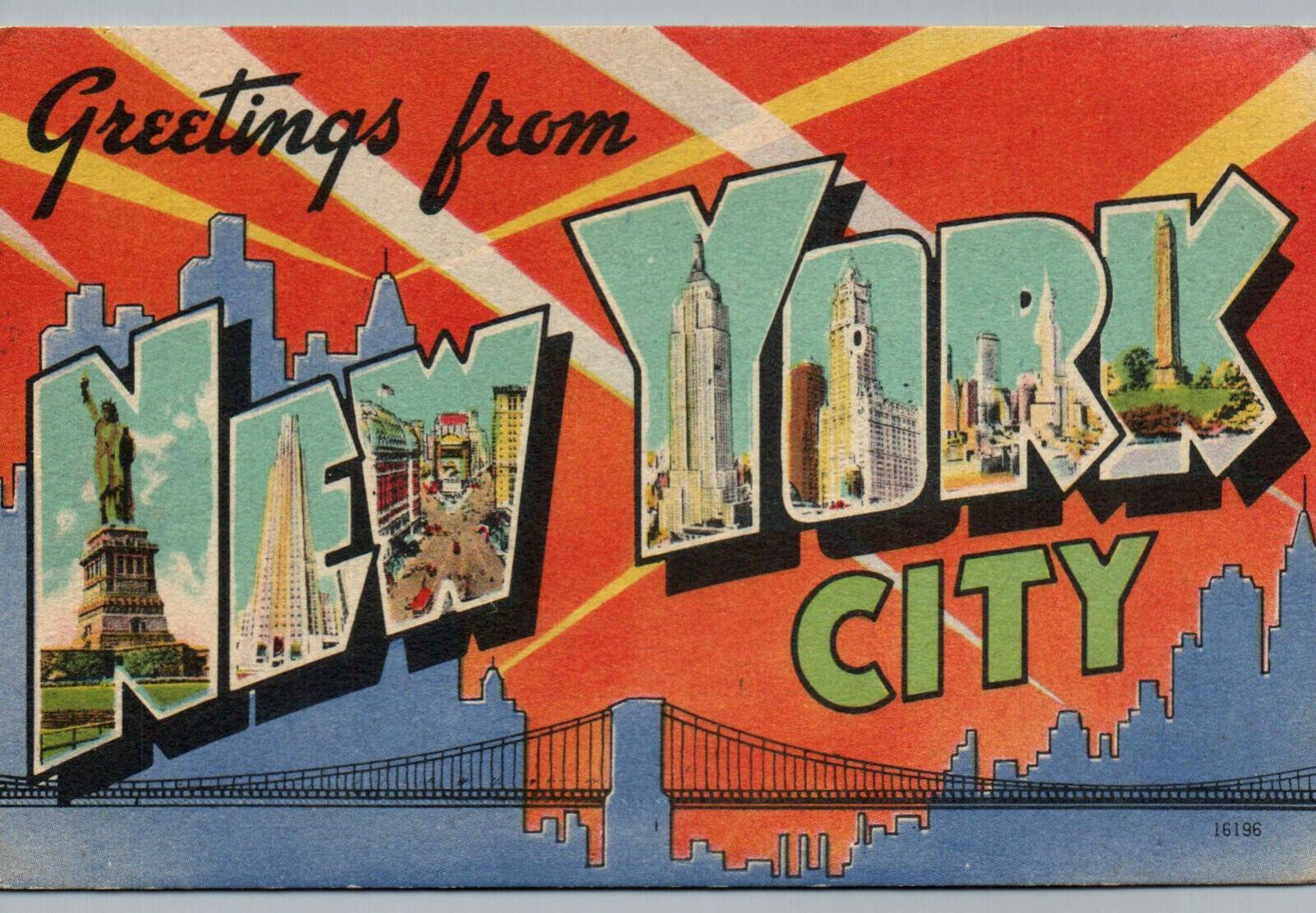 Postcard New York City Vintage Greetings from Large Big Letter Linen NYC 1945