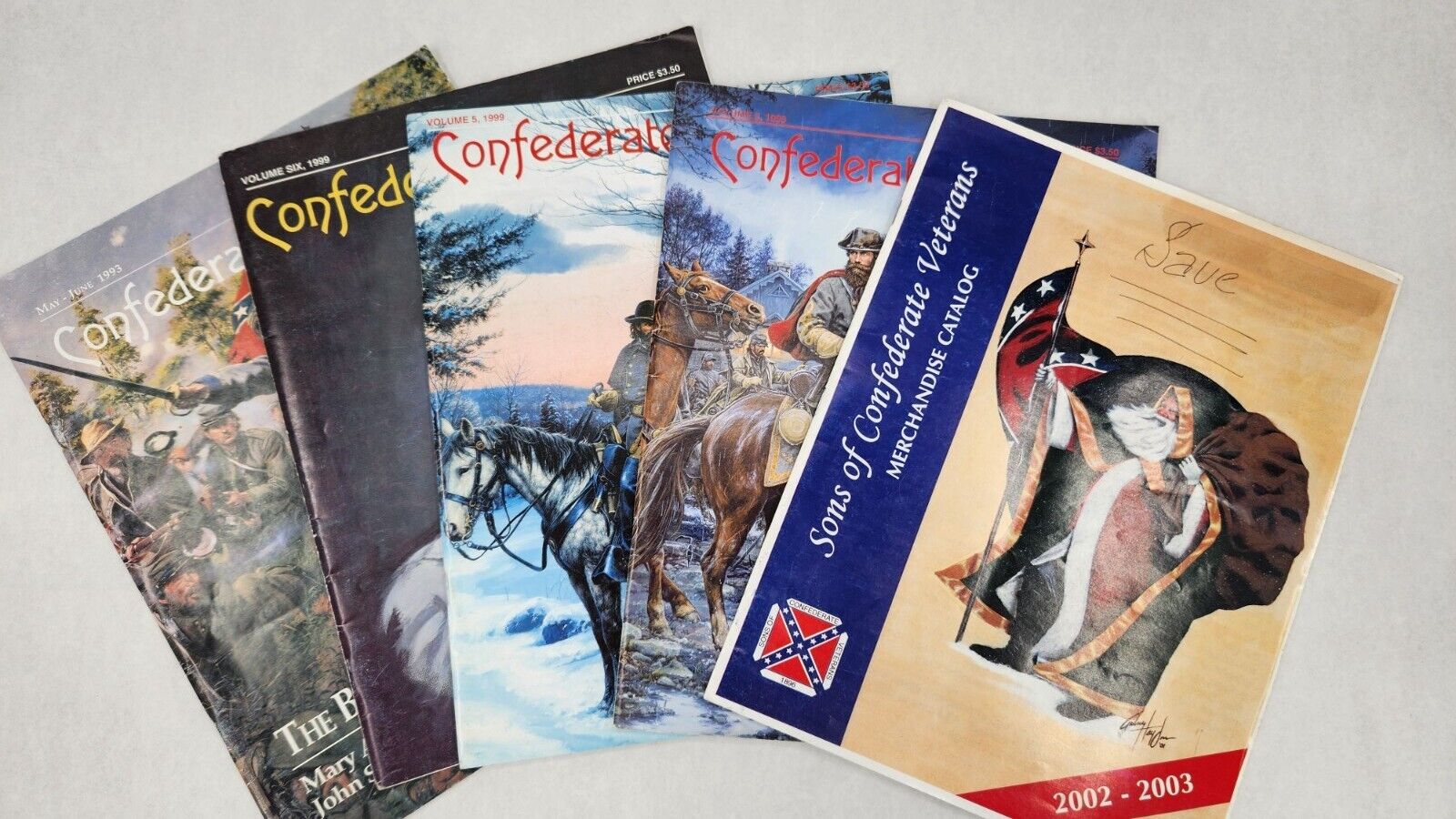 Lot of 5 Confederate Veteran 1993 & 1999 Magazines & 2002/3 Merchandise Catalog