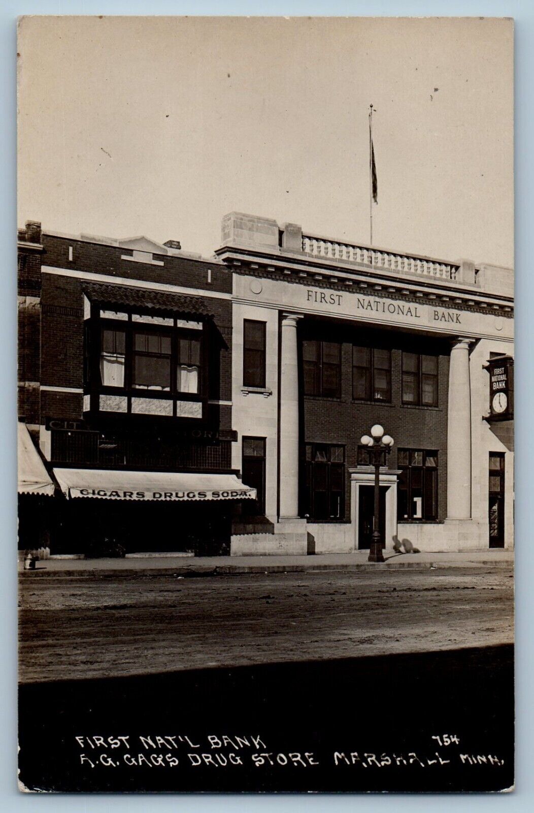 Marshall Minnesota MN Postcard RPPC Photo First Nat\'l Bank A.G Gag\'s Drug Store
