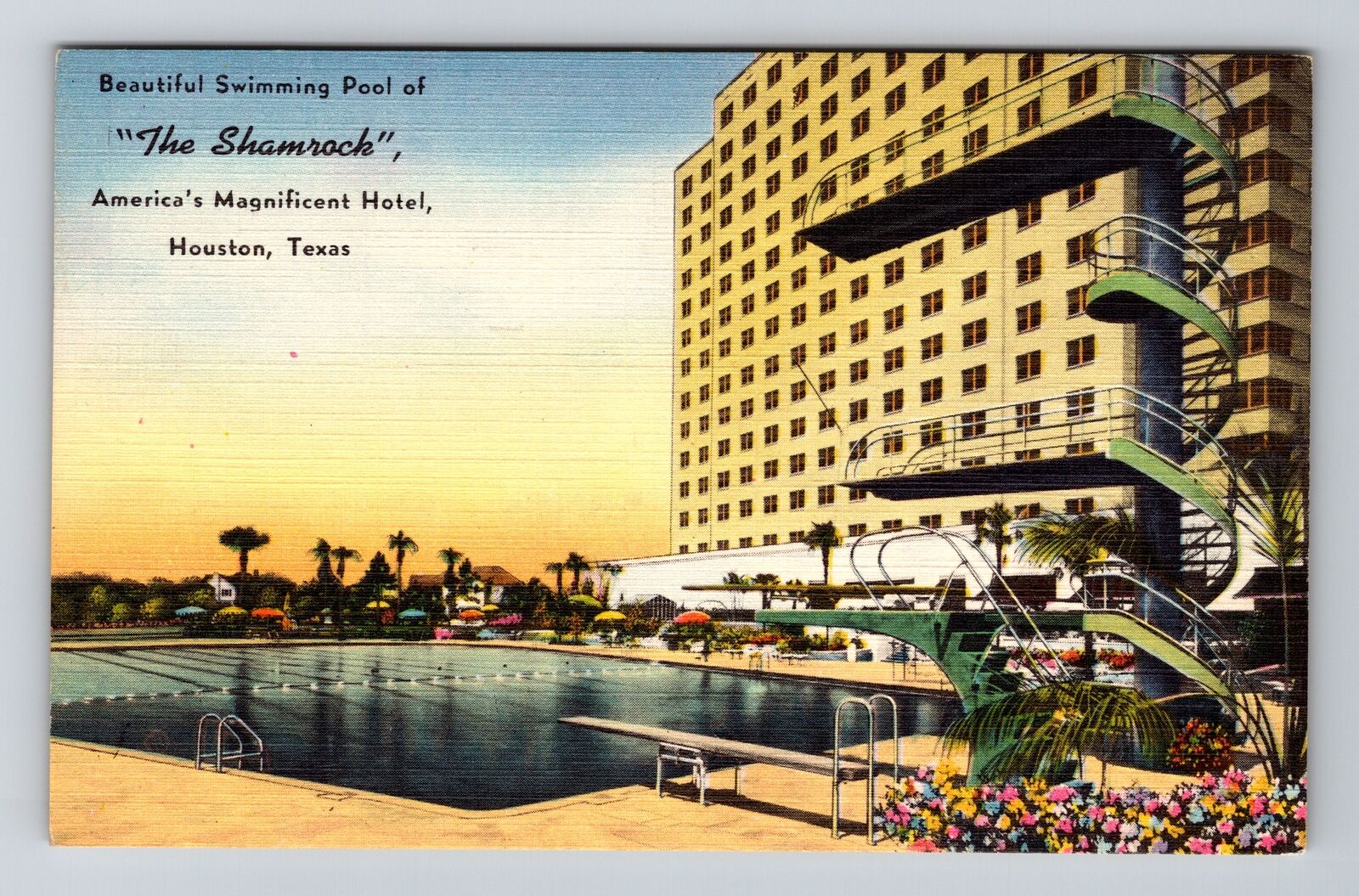 Houston TX-Texas, The Shamrock Hotel, Swimming Pool, Vintage Linen Postcard