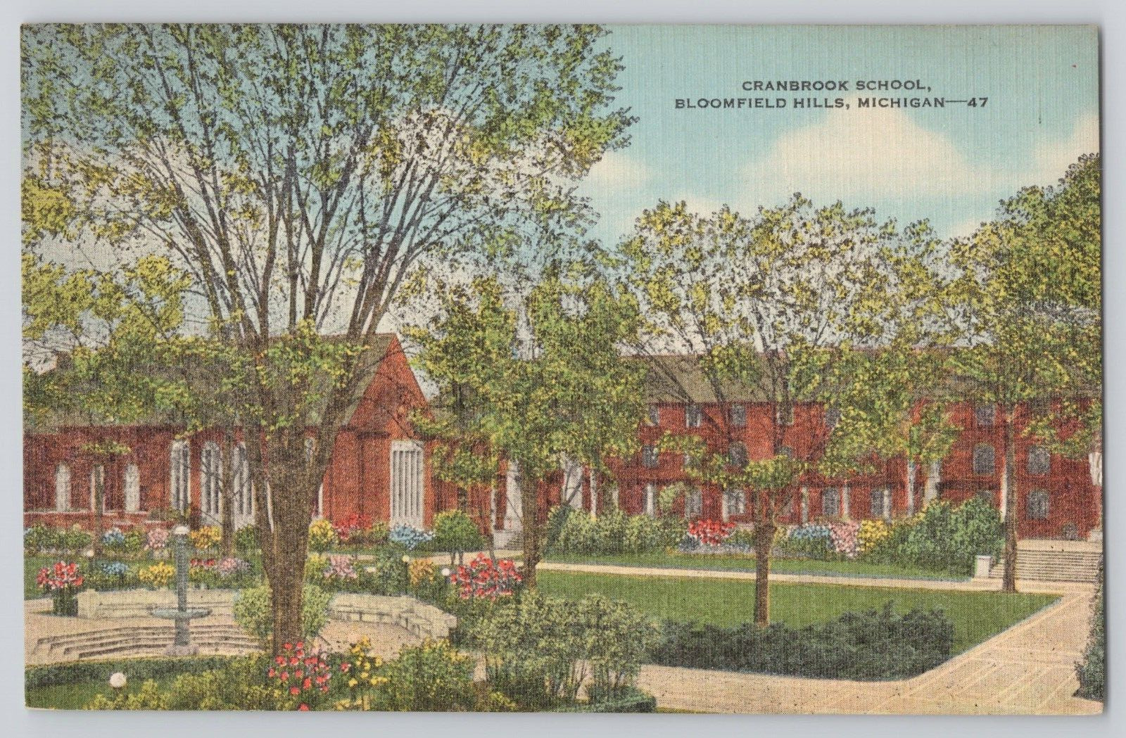 Postcard Cranbrook School, Bloomfield Hills, Michigan