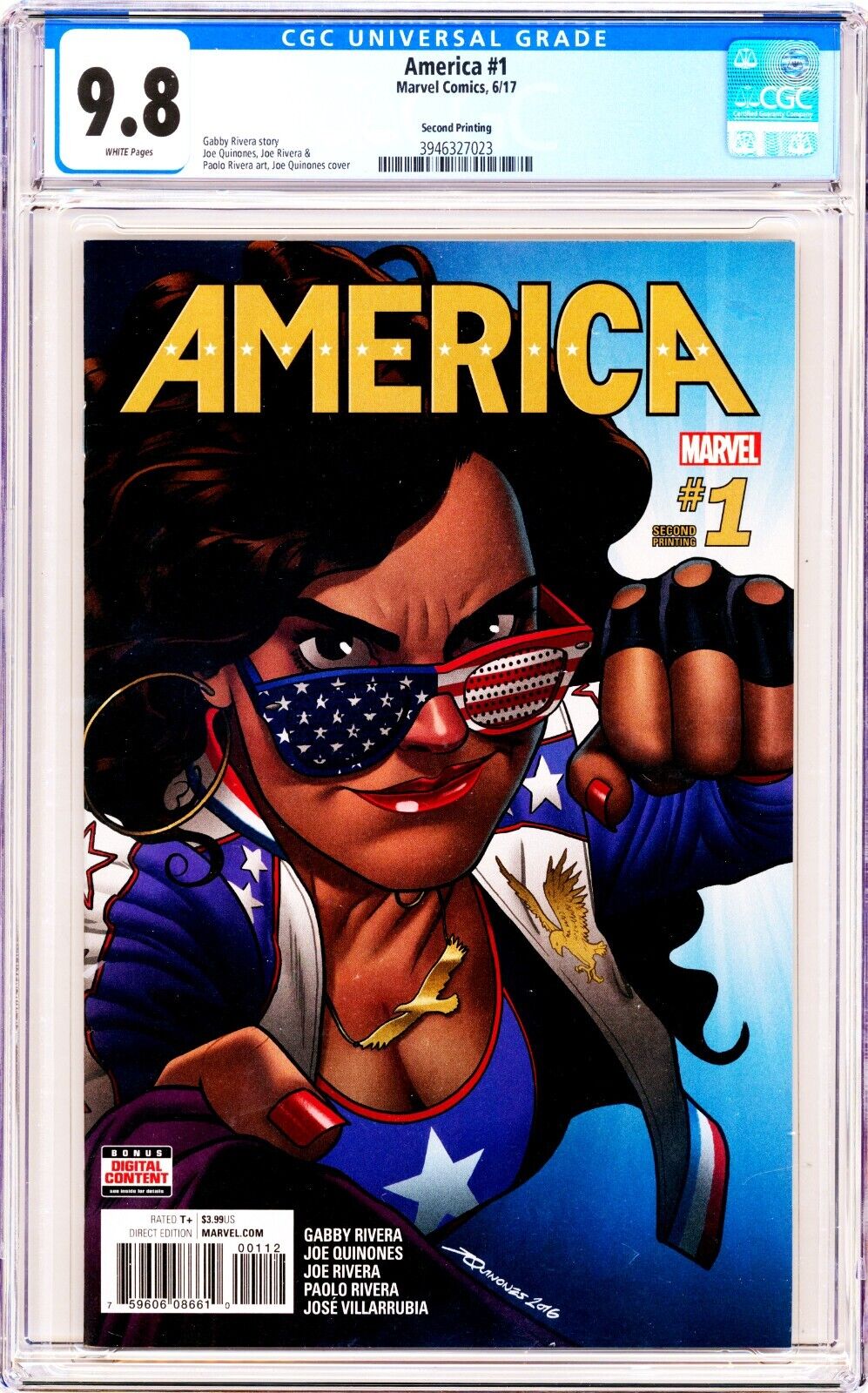 Marvel AMERICA Chavez 2017 #1 2nd Print GOLD Variant1st Series KEY CGC 9.8 NM/MT