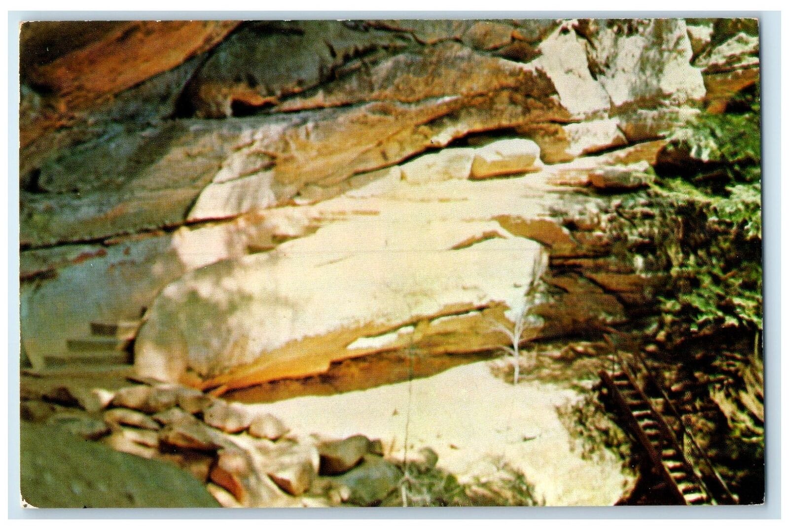 c1950's Walk & Path Below The Long Tunnel Stone Formation Logan Ohio OH Postcard