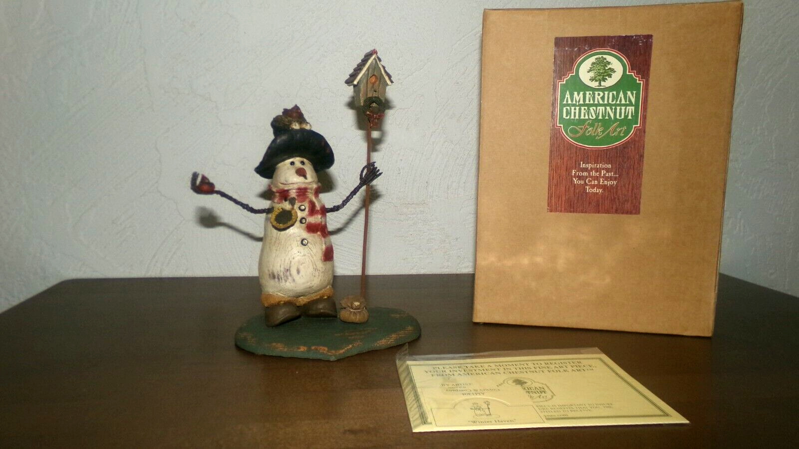 American Chestnut Folk Art Winter Haven Snowman AM1304 Vintage 2000