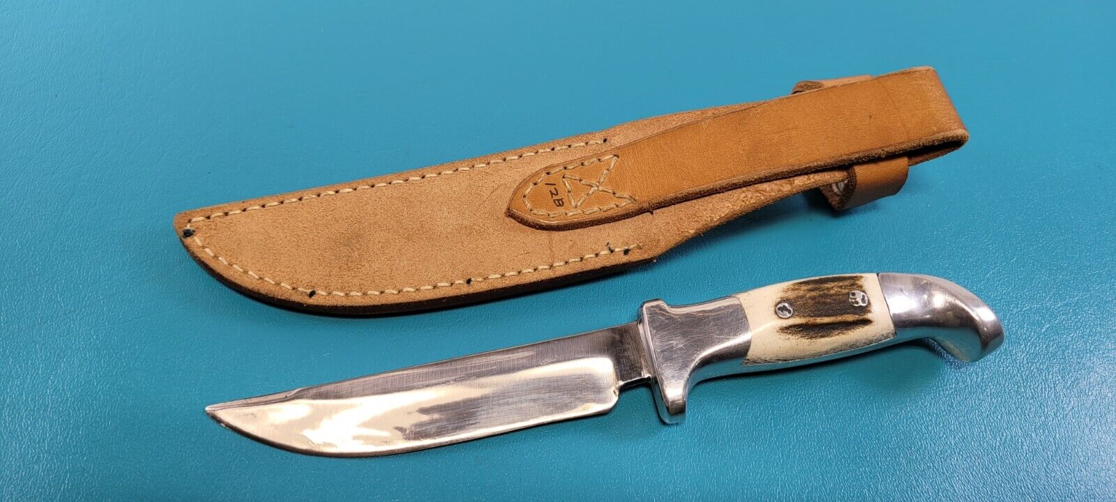 Vintage Custom R.H. Ruana Montana Stag Handle Knife M-Stamp + Sheath c. 1970's