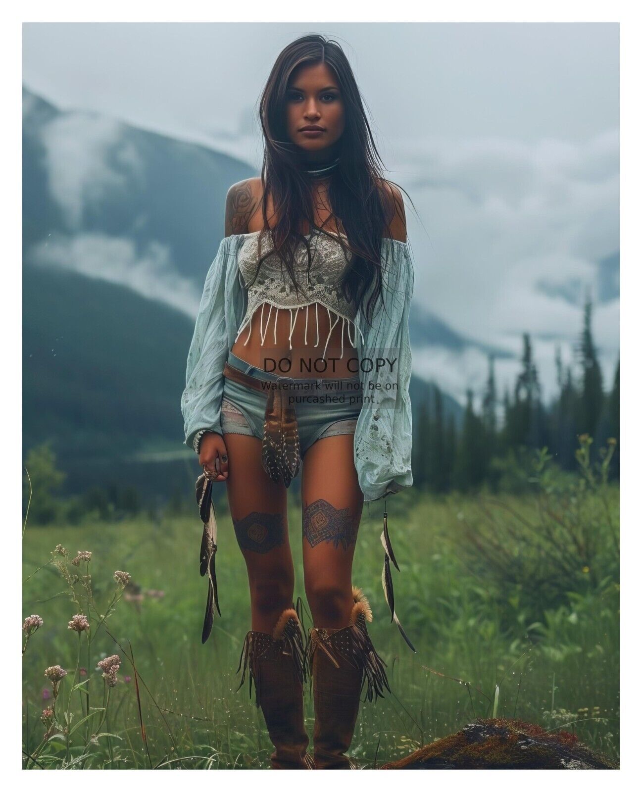 GORGEOUS YOUNG NATIVE AMERICAN LADY IN MOUNTAIN 8X10 FANTASY PHOTO